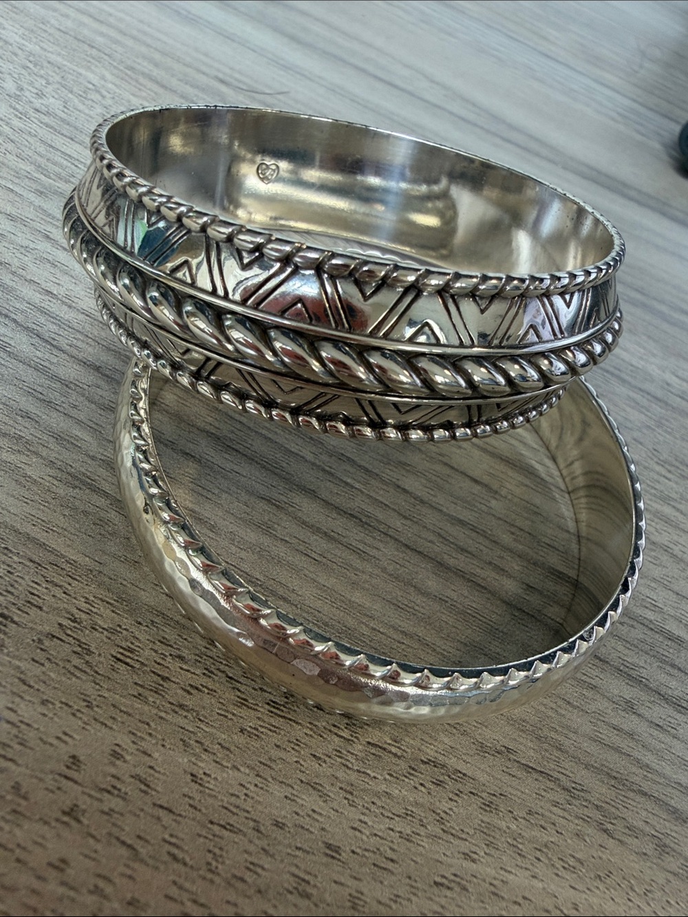 Brighton Silver-Tone Decorative Bangle Bracelet Set - Silver